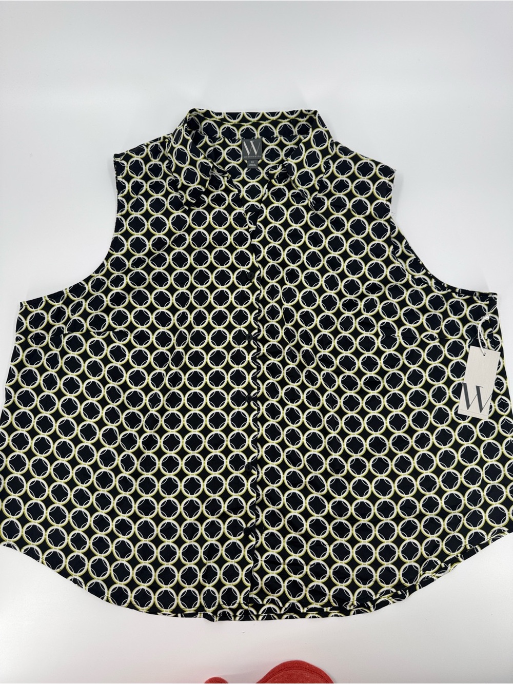 NWT Worthington Sleeveless Geometric Print Shell in Black/White/Green Size 3X